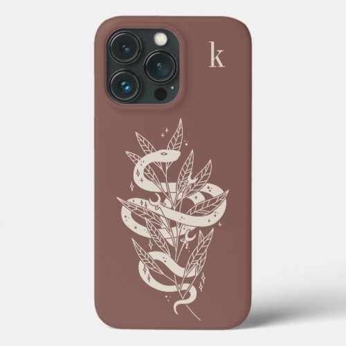 Mystical Botanical Snake Illustration Monogram iPhone 13 Pro Case