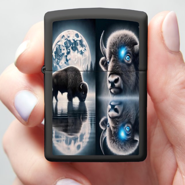 Mystical Buffaloes Under Starry Skies Zippo Lighter (In Hand)