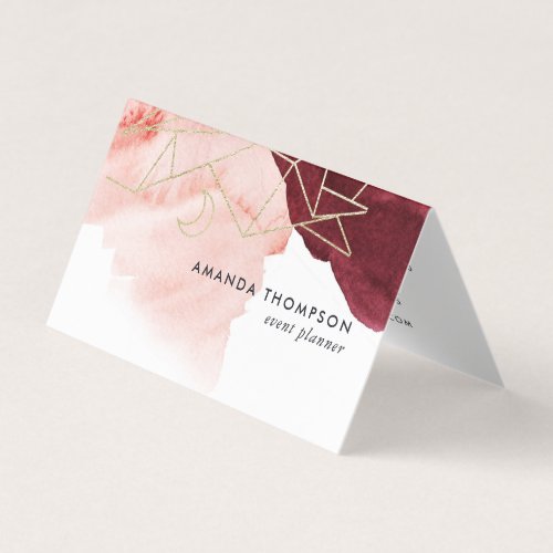 Mystical Burgundy and Blush Watercolor Geometric Business Card