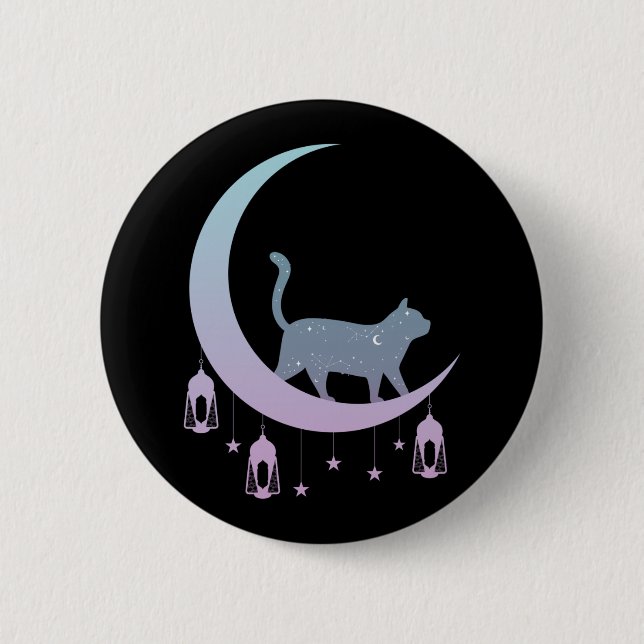 Mystical Cat Crescent Moon Horoscope Pastel Goth Button (Front)