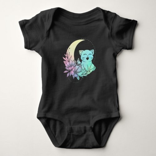 Mystical Cat Crescent Moon Pastel Goth Wicca Baby Bodysuit