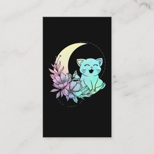Mystical Cat Crescent Moon Pastel Goth Wicca Business Card