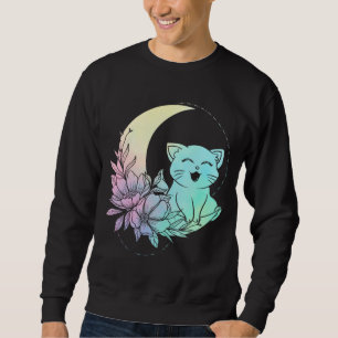 Mystical Cat Crescent Moon Pastel Goth Wicca Sweatshirt