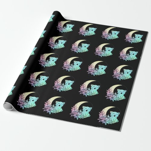 Mystical Cat Crescent Moon Pastel Goth Wicca Wrapping Paper