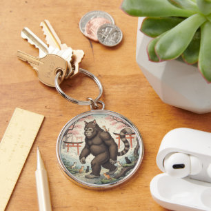 Mystical Cat-Foot in Japanese Forest Keychain