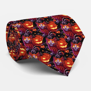 Mystical Cat & Glowing Pumpkins Neck Tie