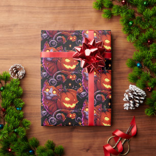 Mystical Cat & Glowing Pumpkins Wrapping Paper