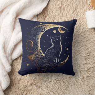 Mystical Cat Moon - Celestial Gift Throw Pillow