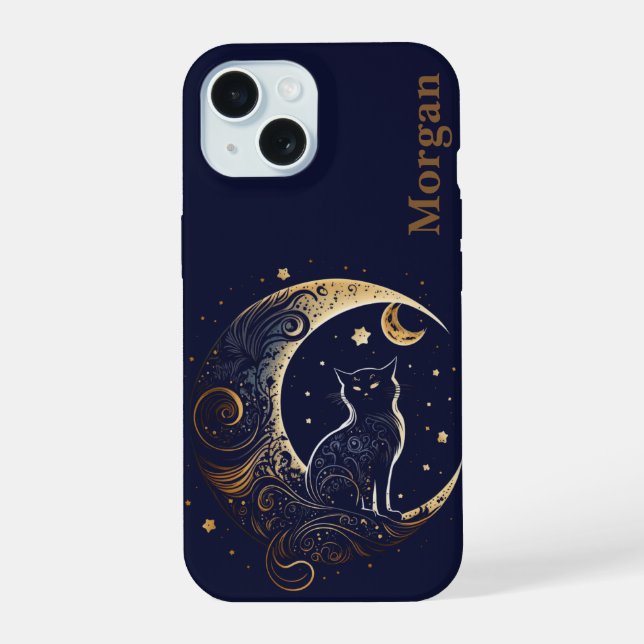 Mystical Cat Moon - Personalized Celestial Gift Iphone Case (Back)