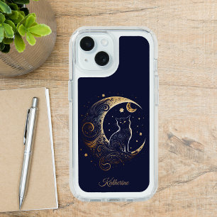 Mystical Cat Moon - Personalized Celestial Gift iPhone 15 Case