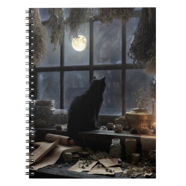 Mystical Cat Moonlit Window Notebook (Front)