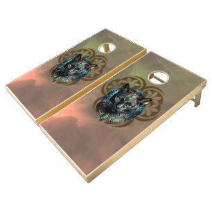 Mystical cat of Egypt, black as night, Cornhole Set