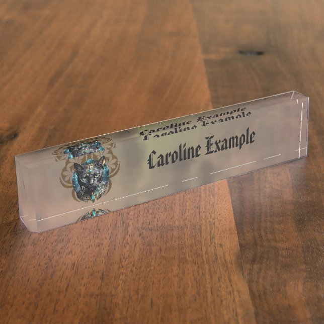 Mystical cat of Egypt, black as night,  Desk Name Plate (Side)
