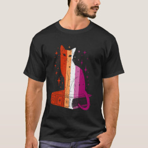 Mystical Cat on Book with Lesbian Pride Magic Aest T-Shirt