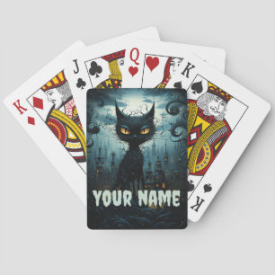 Mystical Cat Overlook: Enchanted Cityscape Poker Cards