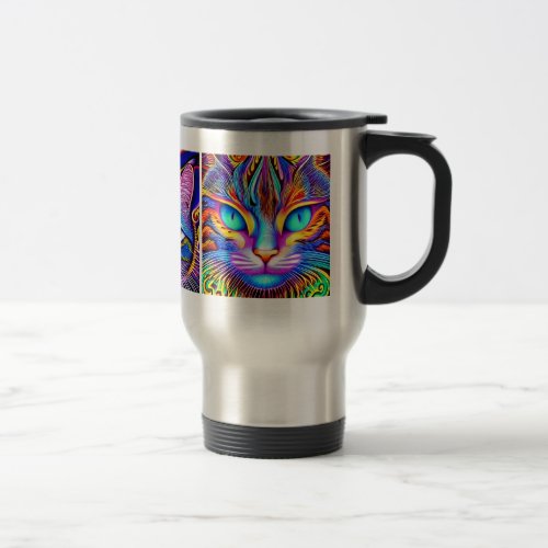 Mystical Cat  Psychedelic Art  Travel Mug