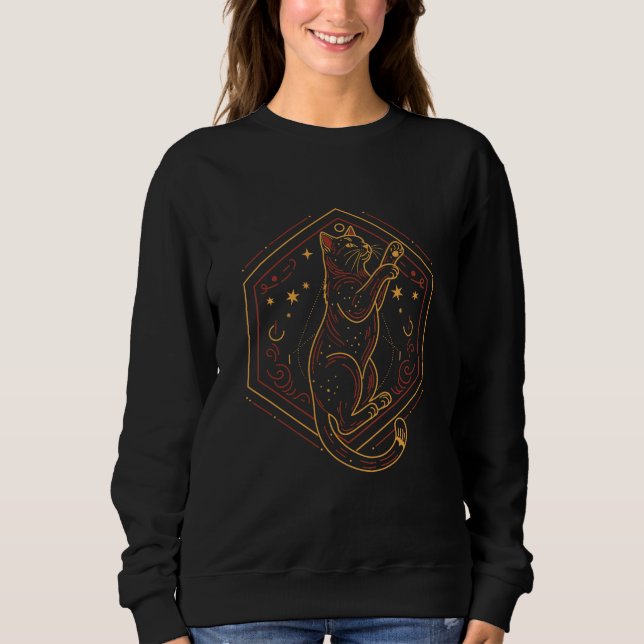 Mystical cat reaching for stars in magical T-Shirt Sweatshirt (Front)
