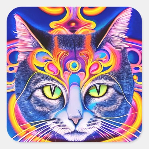 Mystical Cat with Third Eye  Square Sticker