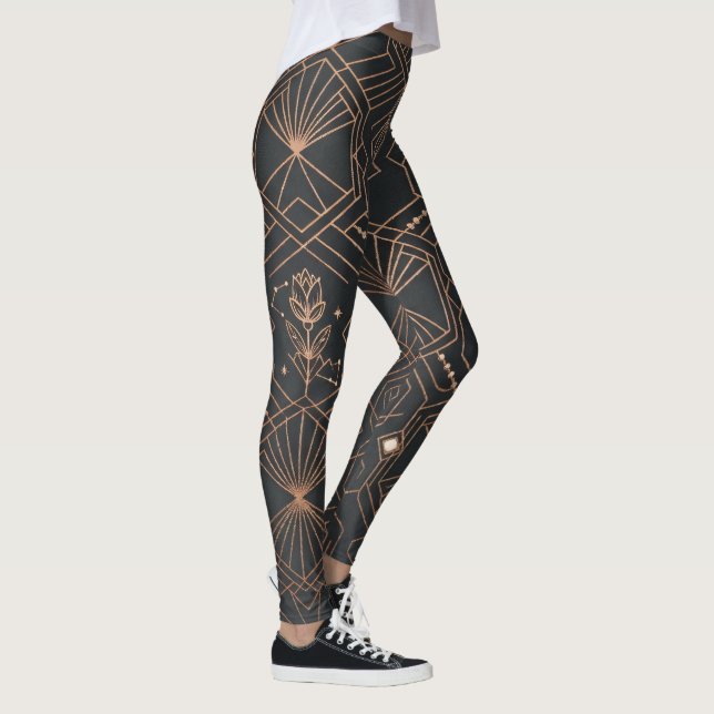 Mystical Celestial Art Deco Geometric Lotus Patter Leggings (Right)