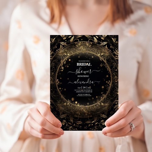 Mystical Celestial Black and Gold Bridal Invitation