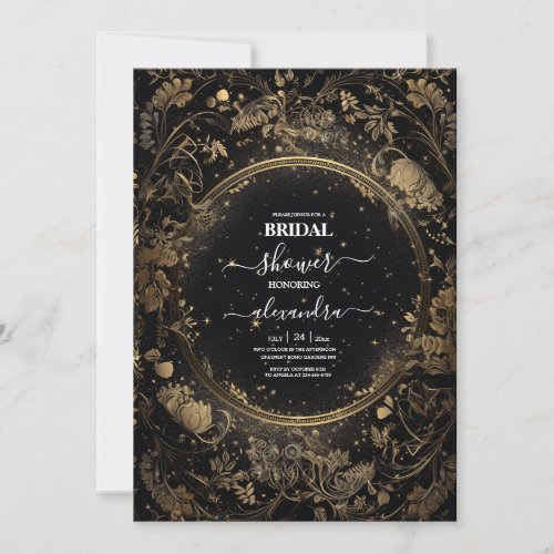 Mystical Celestial Black and Gold Bridal Invitation