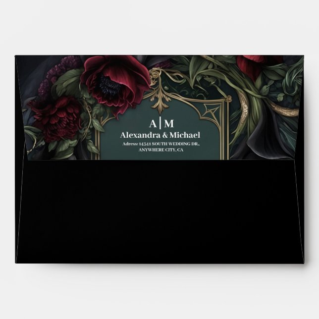 Mystical Celestial Black and Gold Wedding Envelope (Back (Top Flap))