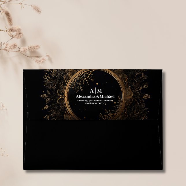 Mystical Celestial Black and Gold Wedding Envelope (Creator Uploaded)