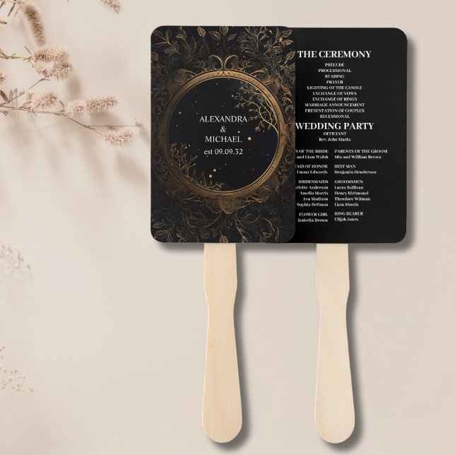 Mystical Celestial Black and Gold Wedding Hand Fan (Creator Uploaded)