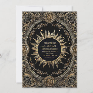 Mystical Celestial Black and Gold Wedding Invitation