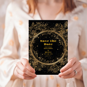 Mystical Celestial Black and Gold Wedding Save The Date