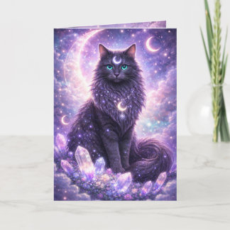 Mystical Celestial Cat Moon Galaxy Fantasy Magical Card