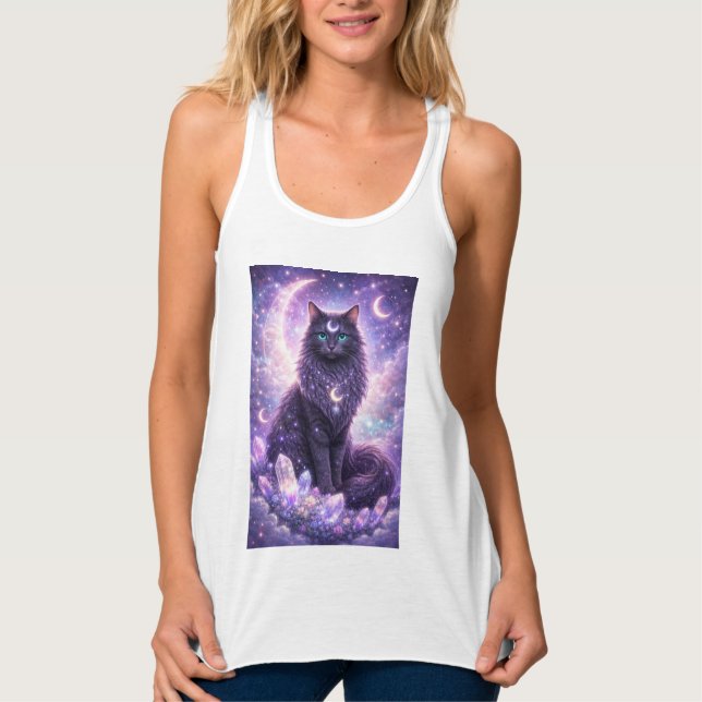 Mystical Celestial Cat Moon Galaxy Fantasy Magical Tank Top (Front)