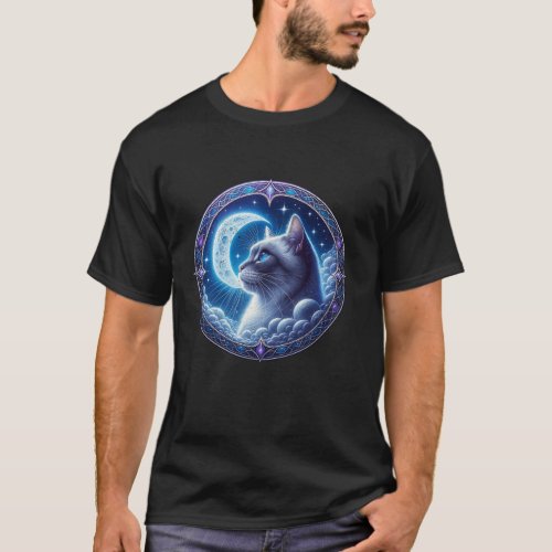 Mystical Celestial Cat Moon Stars Fantasy Art desi