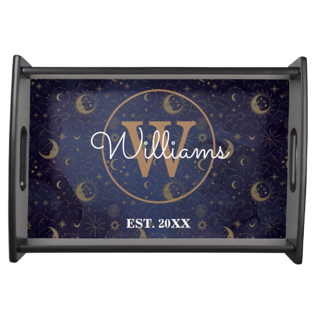 Mystical Celestial Custom Monogram Serving Tray (Front)