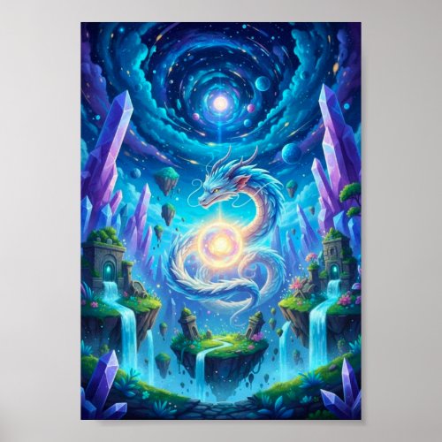 Mystical Celestial Dragon Floating Fantasy Poster