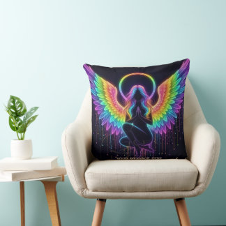Mystical celestial feminine figure colorful throw pillow