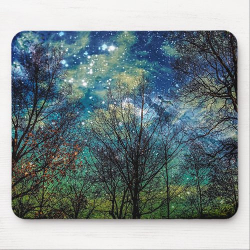 Mystical Celestial Forest Nature Blue Mouse Pad