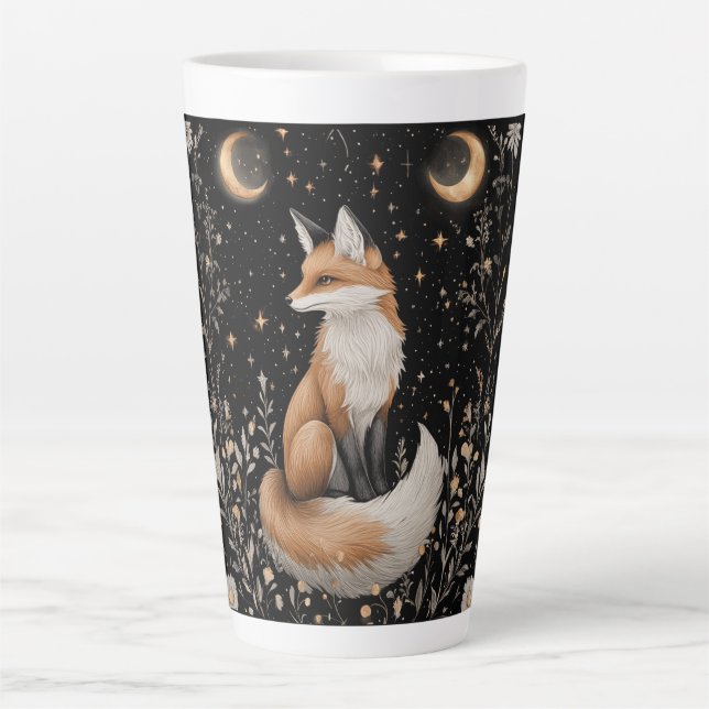 Mystical Celestial Fox and Flowers Latte Mug (Front)