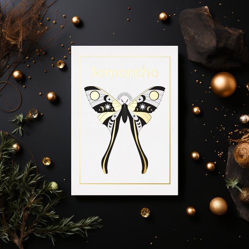 Mystical Celestial Gold and Silver Moth Birthday Foil Invitation