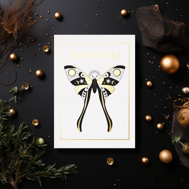 Mystical Celestial Gold and Silver Moth Birthday Foil Invitation (Creator Uploaded)