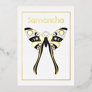 Mystical Celestial Gold and Silver Moth Birthday Foil Invitation