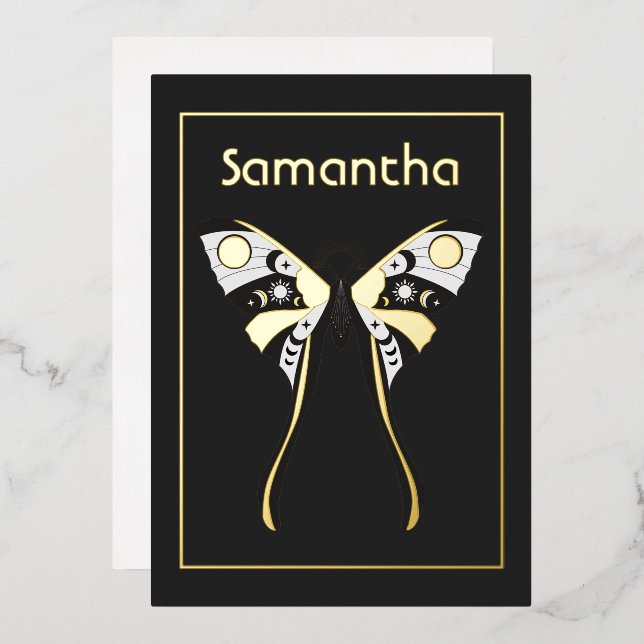 Mystical Celestial Gold and Silver Moth Foil Invitation (Front/Back)