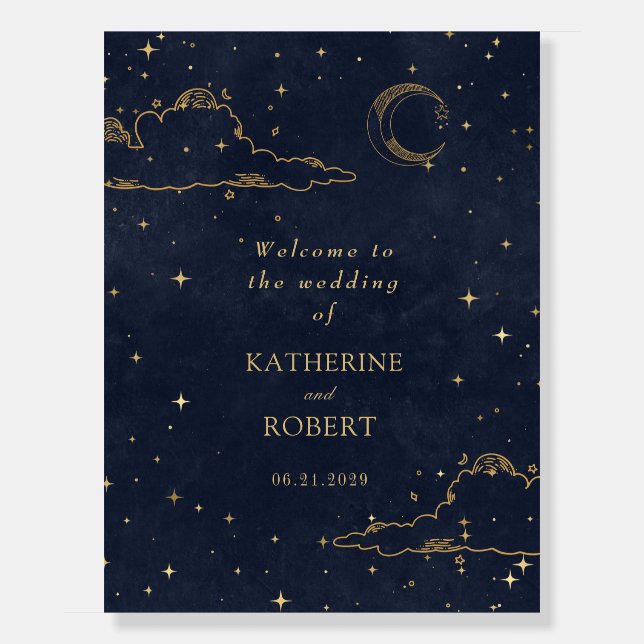 Mystical Celestial Gold Moon Clouds Wedding Foam Board (Front)