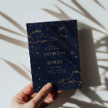 Mystical Celestial Gold Moon Clouds Wedding Invitation<br><div class="desc">Mystical celestial wedding invitation featuring beautiful gold crescent moon,  stars and clouds on a midnight blue background paired with elegant fonts for your personalized information. This invitation comes in different background colors,  burgundy and black,  which you can find in our store.</div>