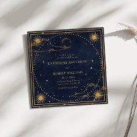 Mystical Celestial Gold Moon Stars Square Wedding