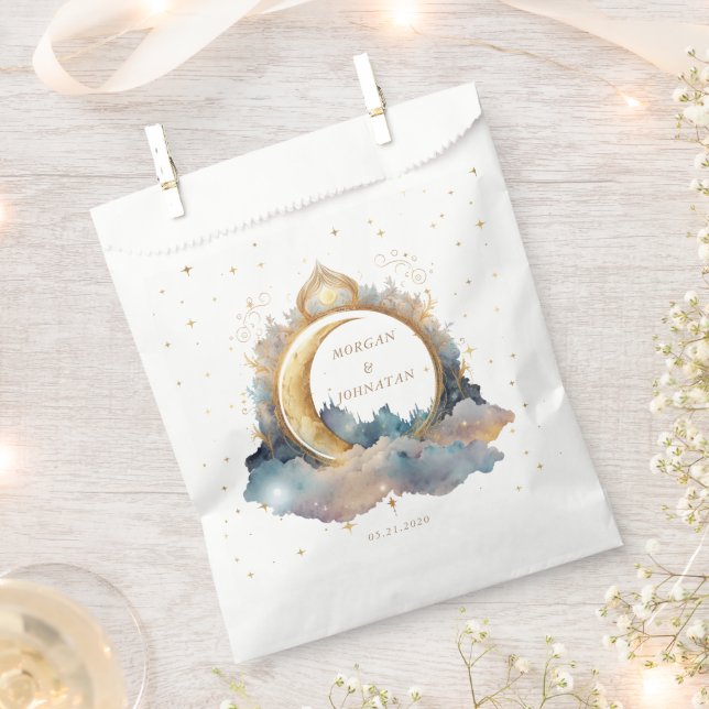 Mystical Celestial Gold Moon Wedding Favor Bag (Clipped)
