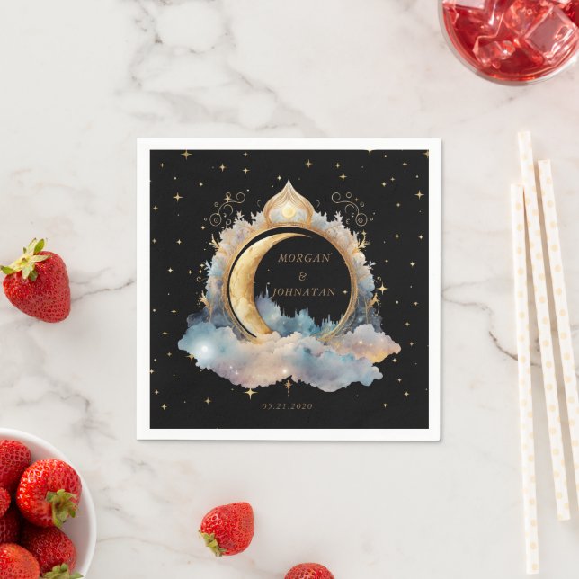Mystical Celestial Gold Moon Wedding Napkins (Insitu)
