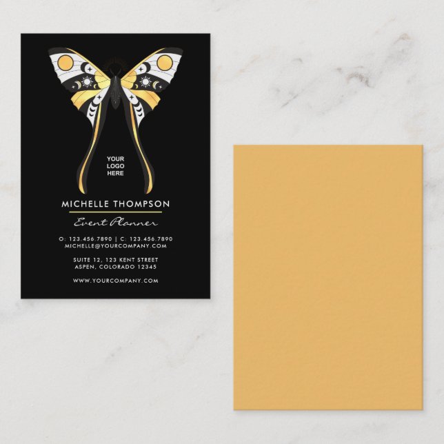 Mystical Celestial Gold Moth Business Card (Front/Back)