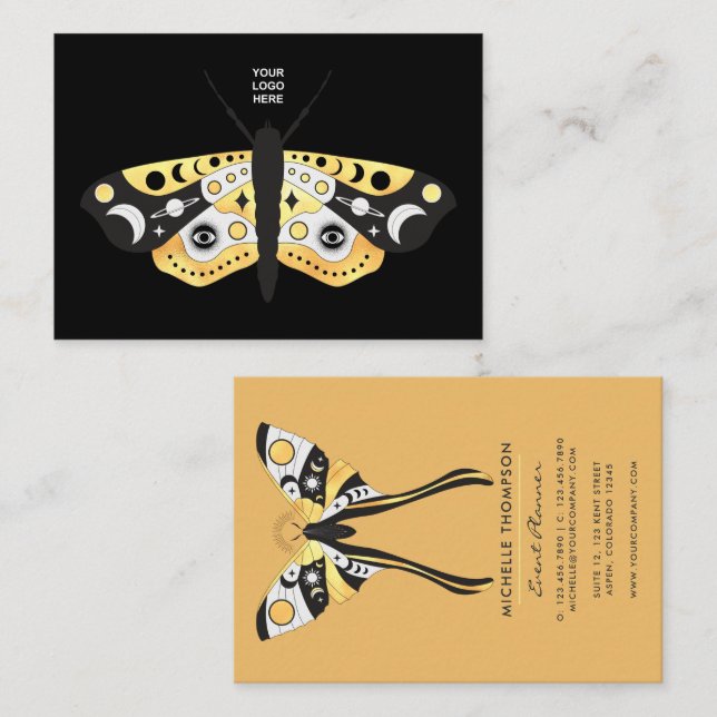 Mystical Celestial Gold Moths Business Card (Front/Back)