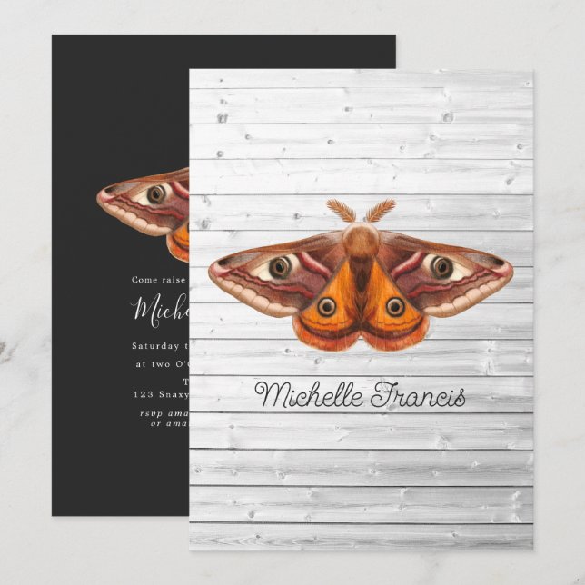 Mystical Celestial Gold Moths Invitation (Front/Back)